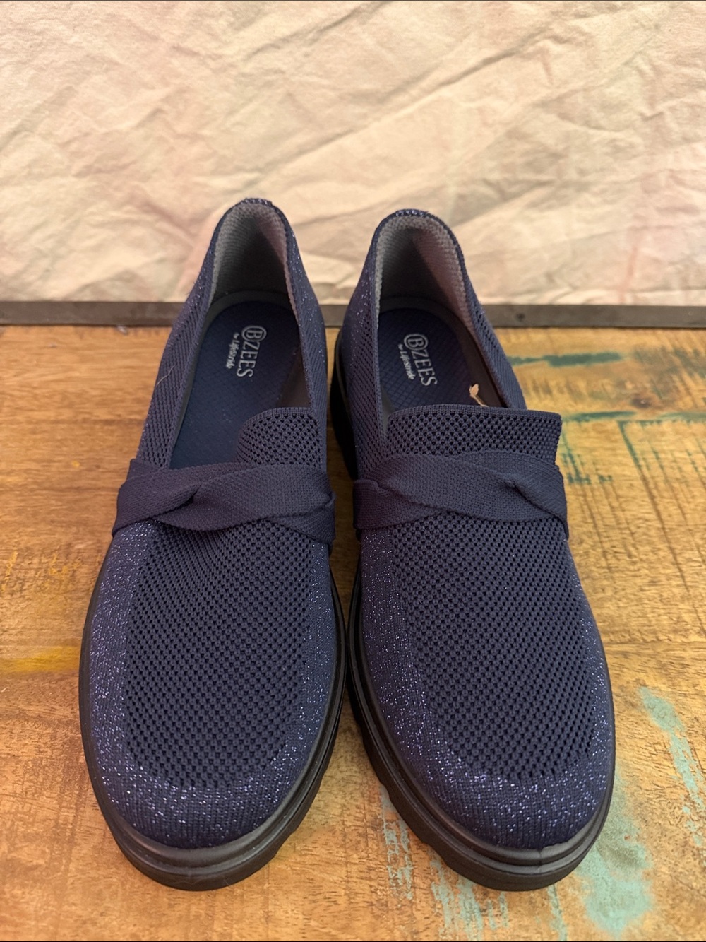 Bzees Navy Women's Knit Slip-On Loafers with Subtle Sparkle